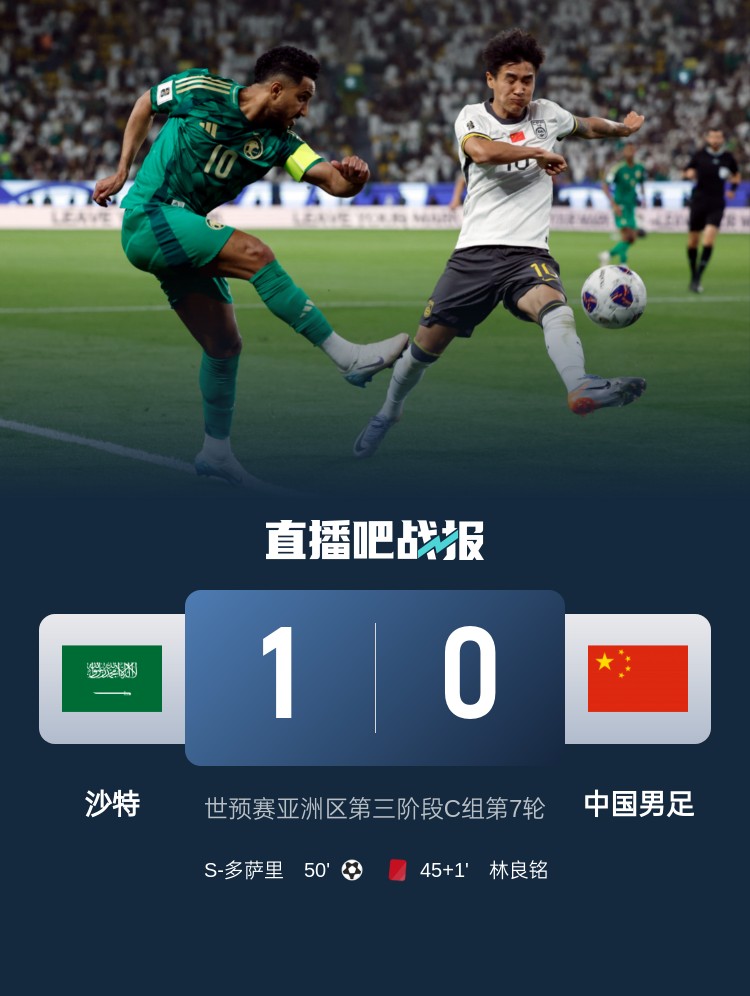 1-0小勝國(guó)足終結(jié)沙特在18強(qiáng)賽191天的進(jìn)球荒，上次進(jìn)球也是戰(zhàn)國(guó)足